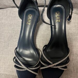 Quiz Navy Strappy Heels with Rhinestone Accents